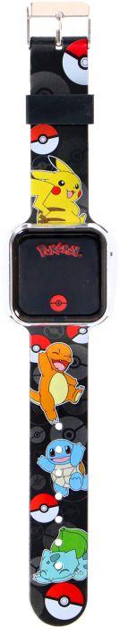 Accutime LED-Kinderuhr Pokémon (schwarz), Digitaluhr mit LED-Anzeige für Uhrzeit und Datum, Weiches Acryl-Armband, Lange