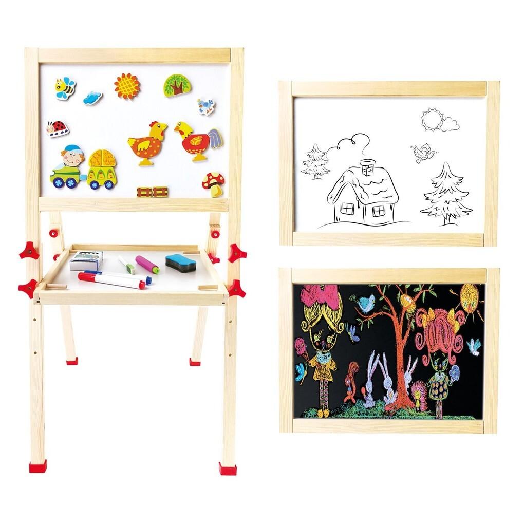 Bino 83655 - Stand-Tafel umklappbar, Kreidetafel und Whiteboard, Holz, natur, Kinder-Staffelei