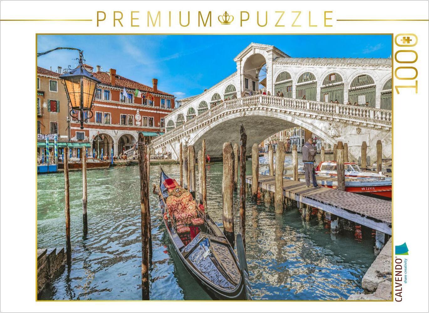 CALVENDO Puzzle Gondel Station an der Rialto Brücke | 1000 Teile Lege-Größe 64x48cm Foto-Puzzle für