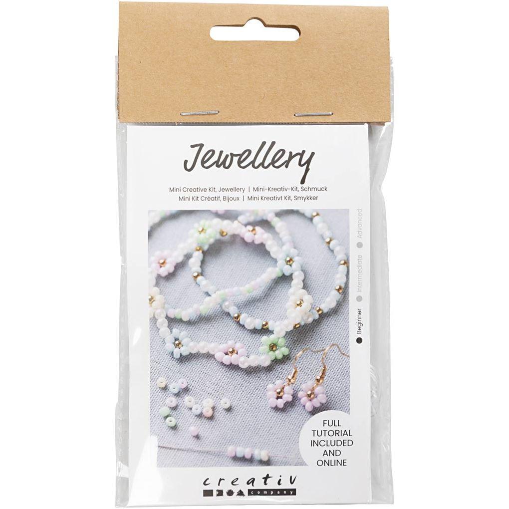 Creativ Company DIY Sets Beads Mini Kreativ Set Schmuck, Elastisches Armband, Ohrring, Kreativ Box