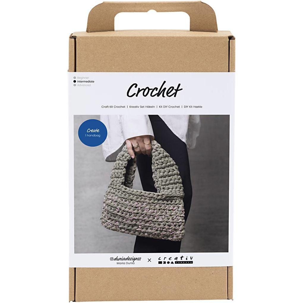 Creativ Company DIY Sets Stricken & Häkeln Kreativ Set Häkeln, Olivgrün, , Grob gehäkelte Tasche, Kreativ Box