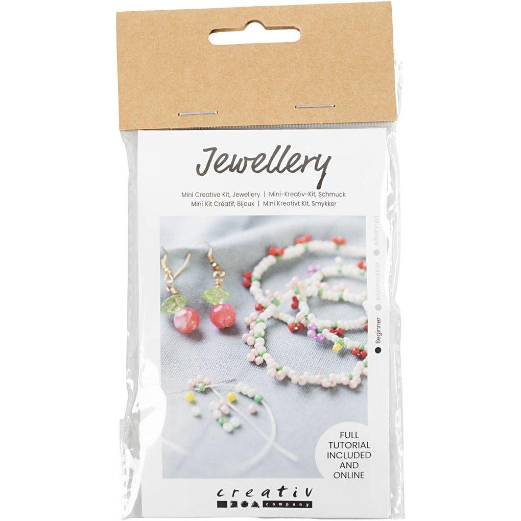 Creativ Company DIY Sets Beads Mini Kreativ Set Schmuck, Elastisches Armband und Ohrring, Kreativ Box