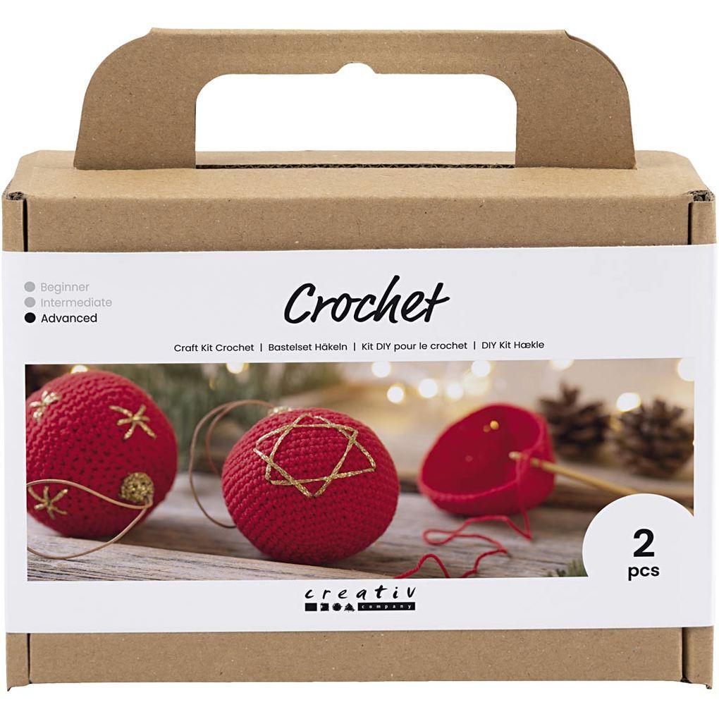 Creativ Company DIY Sets Stricken & Häkeln Kreativ Set Häkeln, Rot, Weihnachtskugeln, Kreativ Box