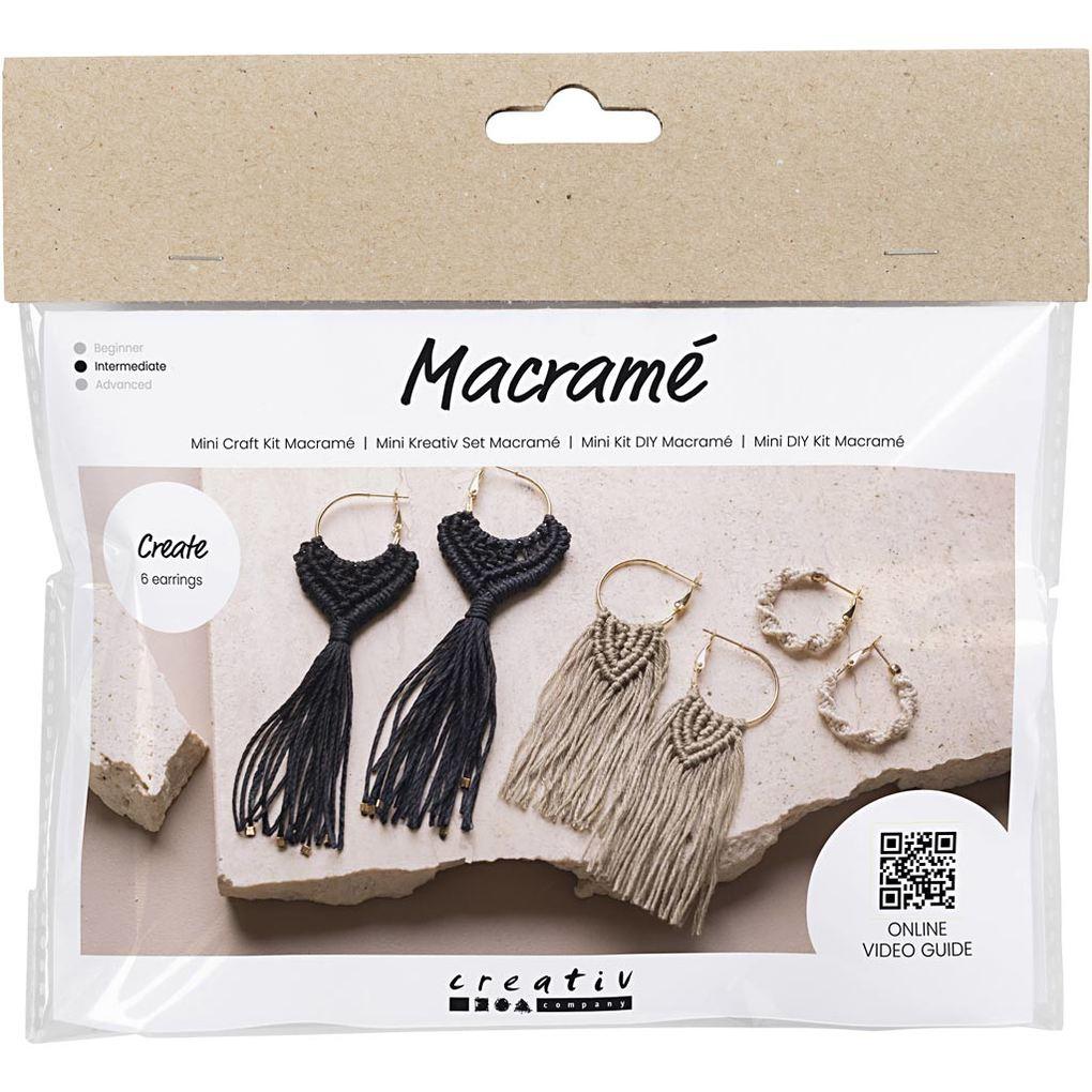 Creativ Company DIY Sets Macramé Mini Kreativ Set Macramé , Schwarz, Olivbraun, Beige, Ohrringe, Kreativ Box