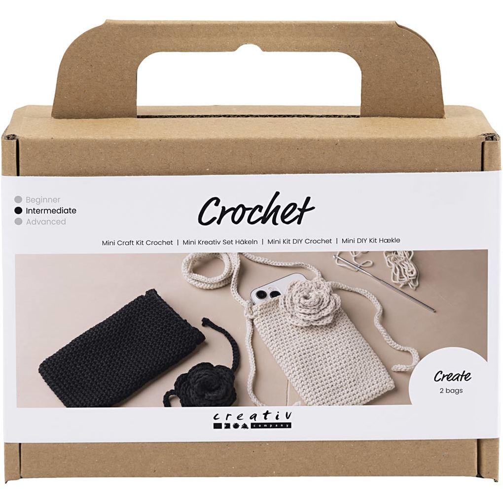 Creativ Company DIY Sets Stricken & Häkeln Mini Kreativ Set Häkeln, Tasche mit Rose, Kreativ Box