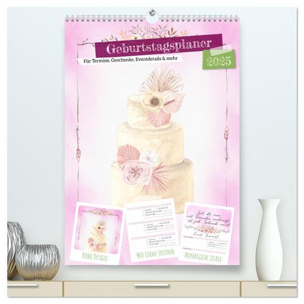 Geburtstagsplaner Boho Rosa - Für Termine, Geschenke, Eventdetails & mehr (hochwertiger Premium Wandkalender 2025 DIN A2 hoch), Kunstdruck in Hochglanz