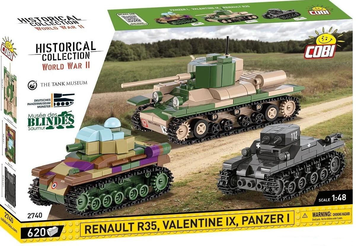 COBI Historical Collection 2740 - Renault R35, Valentine IX, Panzer I, Bausatz 1:48, 595 Klemmbausteine