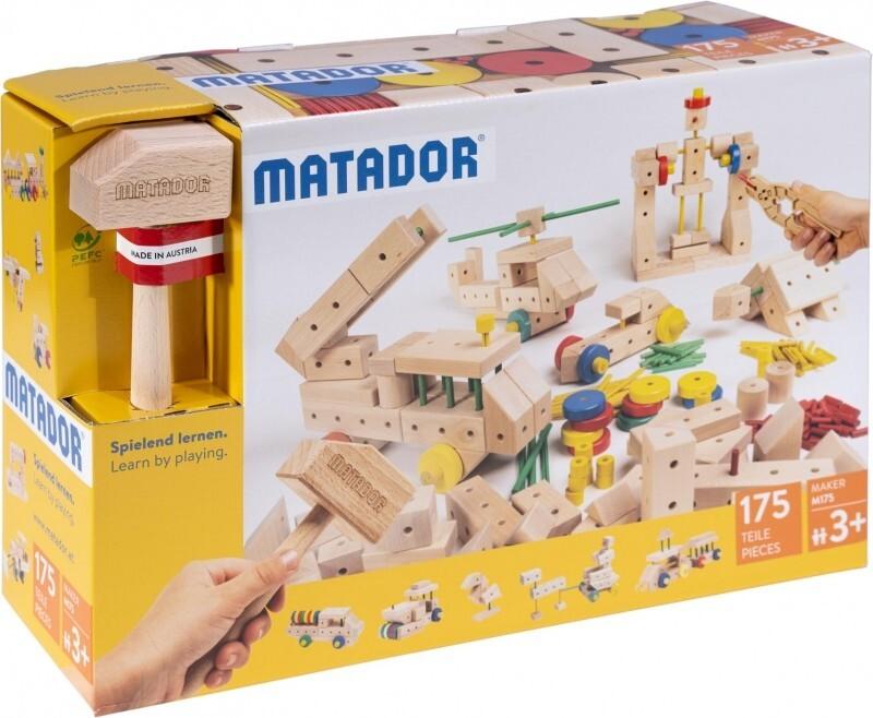 MATADOR 21175 - Maker M175, Baukasten, Holz, 175 Teile, Konstruktionsbaukasten, ab 3 Jahren, Spielend lernen!