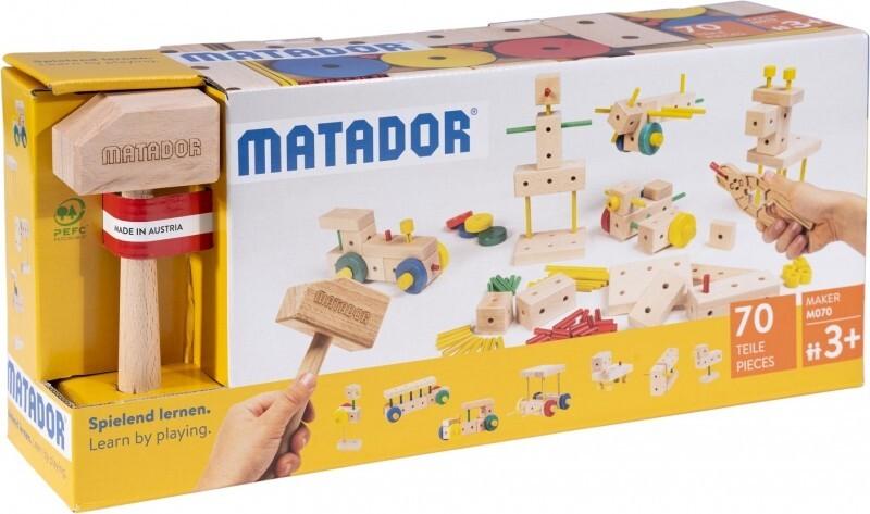 MATADOR 21070 - Maker M070, Baukasten, Holz, 70 Teile, Konstruktionsbaukasten, ab 3 Jahren, Spielend lernen!