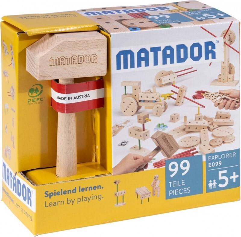 MATADOR 11099 - Explorer E099, Baukasten, Holz, 99 Teile, Konstruktionsbaukasten, ab 5 Jahren, Spielend lernen!