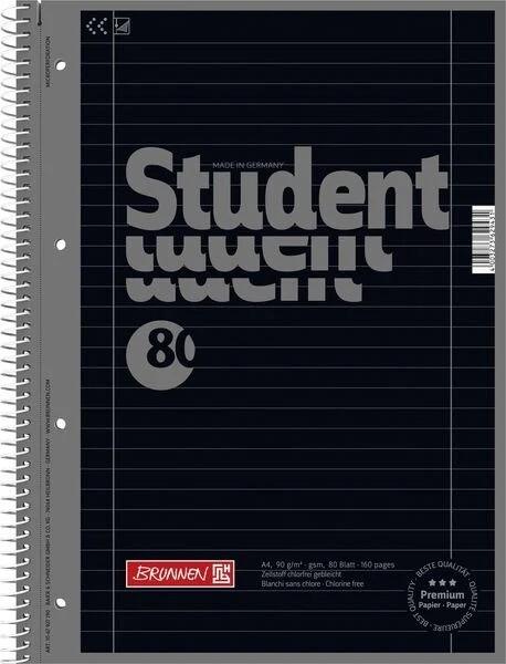 Brunnen Collegeblock Premium Student A4 liniert Lineatur 27 onyx, 5er Set