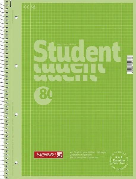 Brunnen Collegeblock Premium Student A4 kariert Lineatur 28 kiwi, 5er Set