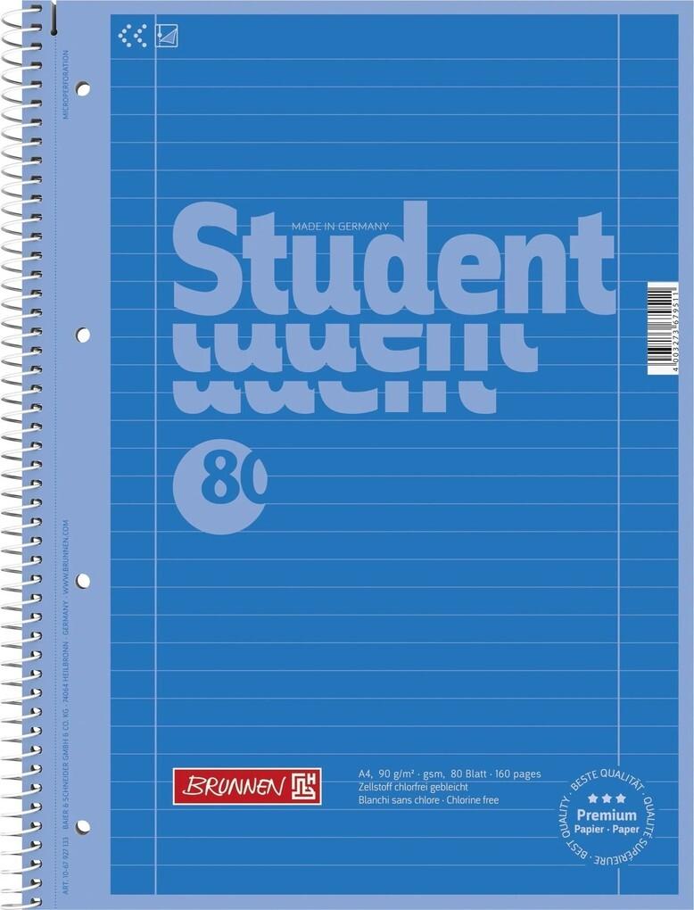 Brunnen Collegeblock Premium Student A4 liniert Lineatur 27 azur, 5er Set