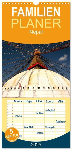 Familienplaner 2025 - Nepal mit 5 Spalten (Wandkalender, 21 x 45 cm) CALVENDO