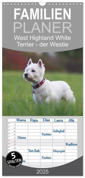 Familienplaner 2025 - West Highland White Terrier - Selbstbewustes Powerpaket - der Westie mit 5 Spalten (Wandkalender, 21 x 45 cm) CALVENDO