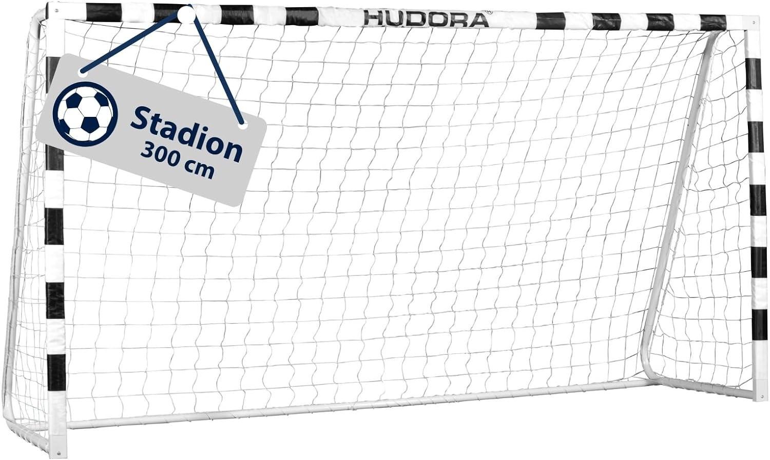 Hudora 76909 - Fußballtor Stadion - Standfestes Fußballtor für Kinder & Erwachsene, wetterfestes Fußballtor mit Netz für Zuhause