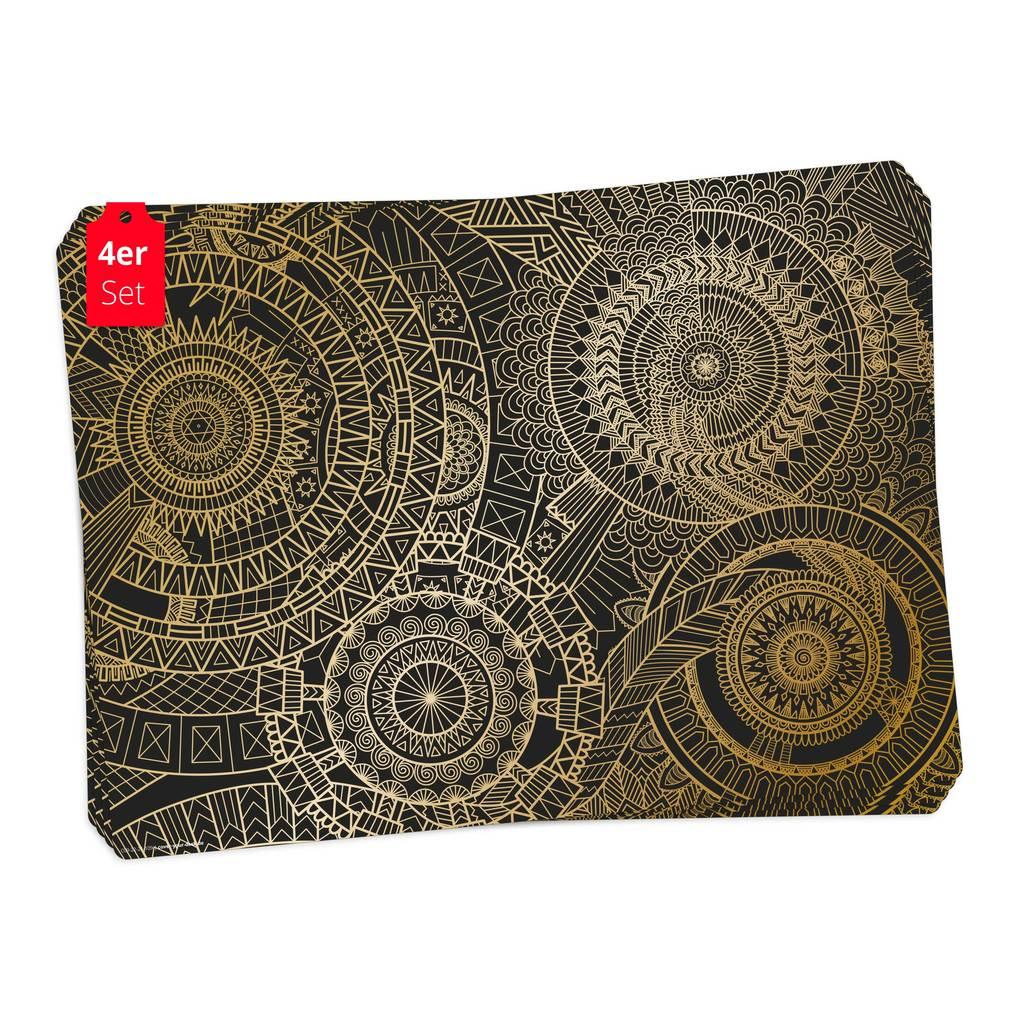 Tischsetmacher Tischsets Mandala gold-schwarz, aus hochwertigem Vinyl (4 Stück), 44 x 32 cm