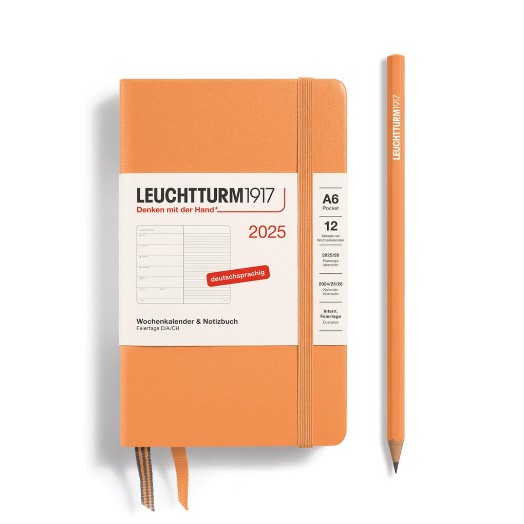 Wochenkalender + Notizbuch Pocket (A6) 2025, Apricot, Deutsch