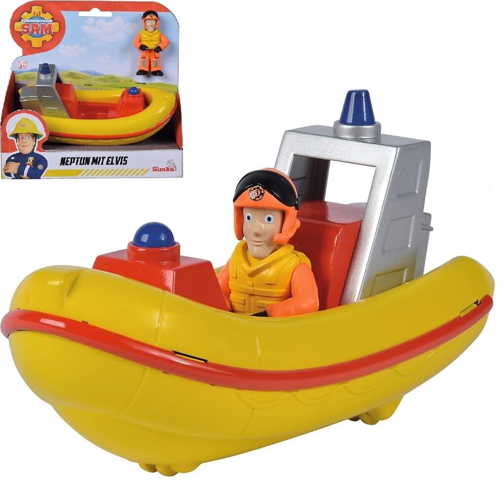 Simba 109252584038 - Feuerwehrmann Sam, Neptun mit Elvis Figur mit Feuerwehrboot, Länge: 17 cm, Spielset