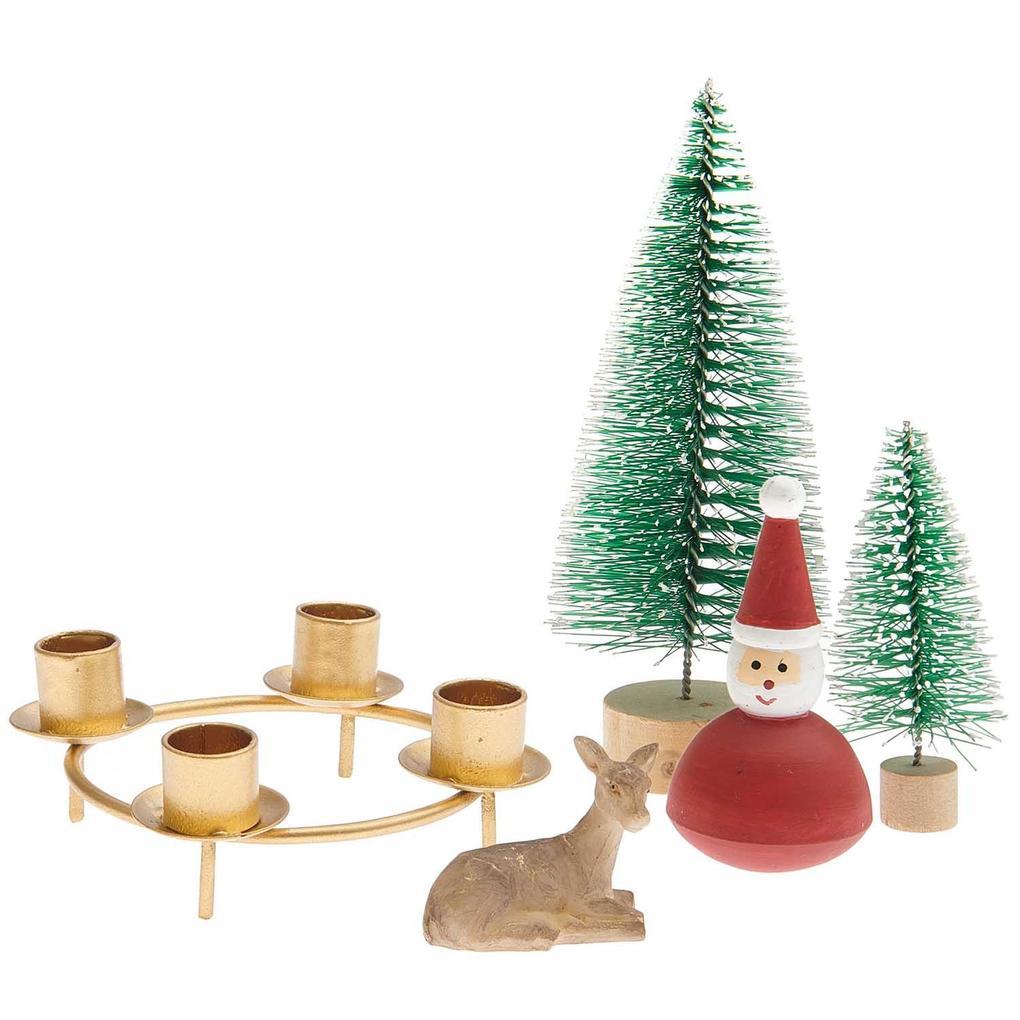 Mini-Adventskranz Deko "Wald", 5-teilig, mit Kerzenhalter, für 13mm Kerzen, FSC 100%