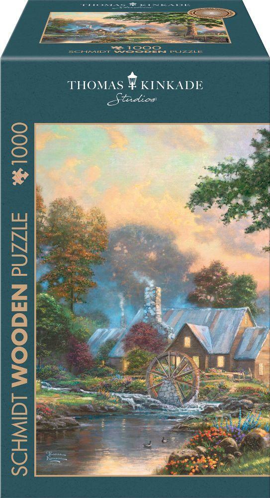 Schmidt Spiele 59797 - Am alten Mühlenbach, Puzzle Thomas Kinkade 1.000 Teile - Holzpuzzle