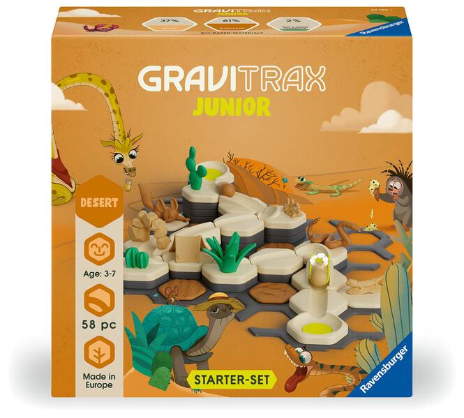 Ravensburger GraviTrax Junior Starter-Set S Desert - Erweiterbare Kugelbahn für Kinder, Murmelbahn aus umweltfreundlichen Materialen mit Themenwelten, Konstruktionsspielzeug ab 3 Jahren