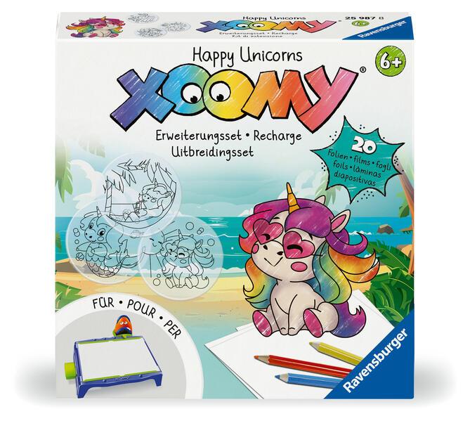 Ravensburger Xoomy Erweiterungsset Happy Unicorns 25987 - Erweiterungsset für den Xoomy Midi oder Maxi, Xoomy Erweiterung mit 20 neuen Motiven