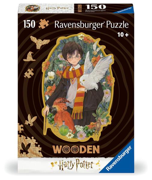 Ravensburger WOODEN Puzzle 12001458 - Harry Potter - 150 Teile Kontur-Holzpuzzle mit stabilen, individuellen Puzzleteilen und 15 kleinen Holzfiguren = Whimsies, für Harry Potter Fans ab 10 Jahren