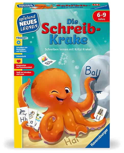 Ravensburger 24683 - Die Schreib-Krake - Lernspiel für Kinder, Schreiblernspiel für Kinder von 6-9 Jahren, für 1-4 Spieler