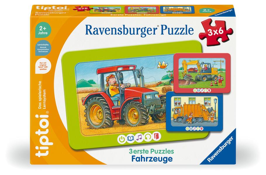 Ravensburger tiptoi Puzzle 00227 - 3 erste Puzzles: Fahrzeuge, niedliche Rahmenpuzzles für Kinder ab 2 Jahren