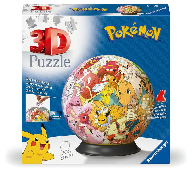 Ravensburger 3D Puzzle 11595 - Puzzle-Ball Pokémon Kanto Region - Puzzleball aus dreidimensionalen Puzzleteilen - für große und kleine Pokémon Fans ab 6 Jahren