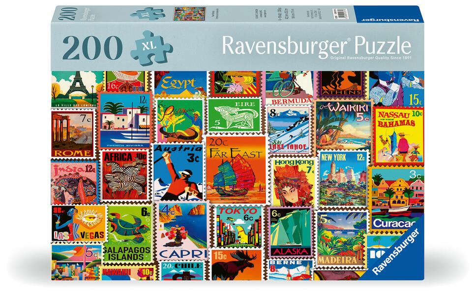 Ravensburger Puzzle 12001371 - Briefmarken - Puzzle für ältere Menschen und Senioren, mit 200 extra griffigen Puzzleteilen, großer Bildvorlage und Unterlage zum Puzzeln