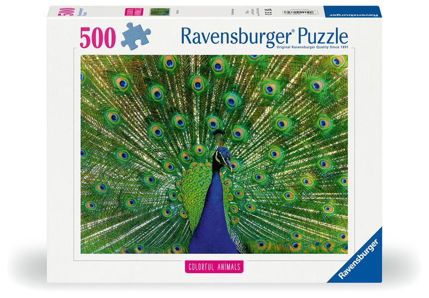 Ravensburger Puzzle 12001332, Colorful Animals - Pfau - 500 Teile Puzzle für Erwachsene und Kinder ab 12 Jahren