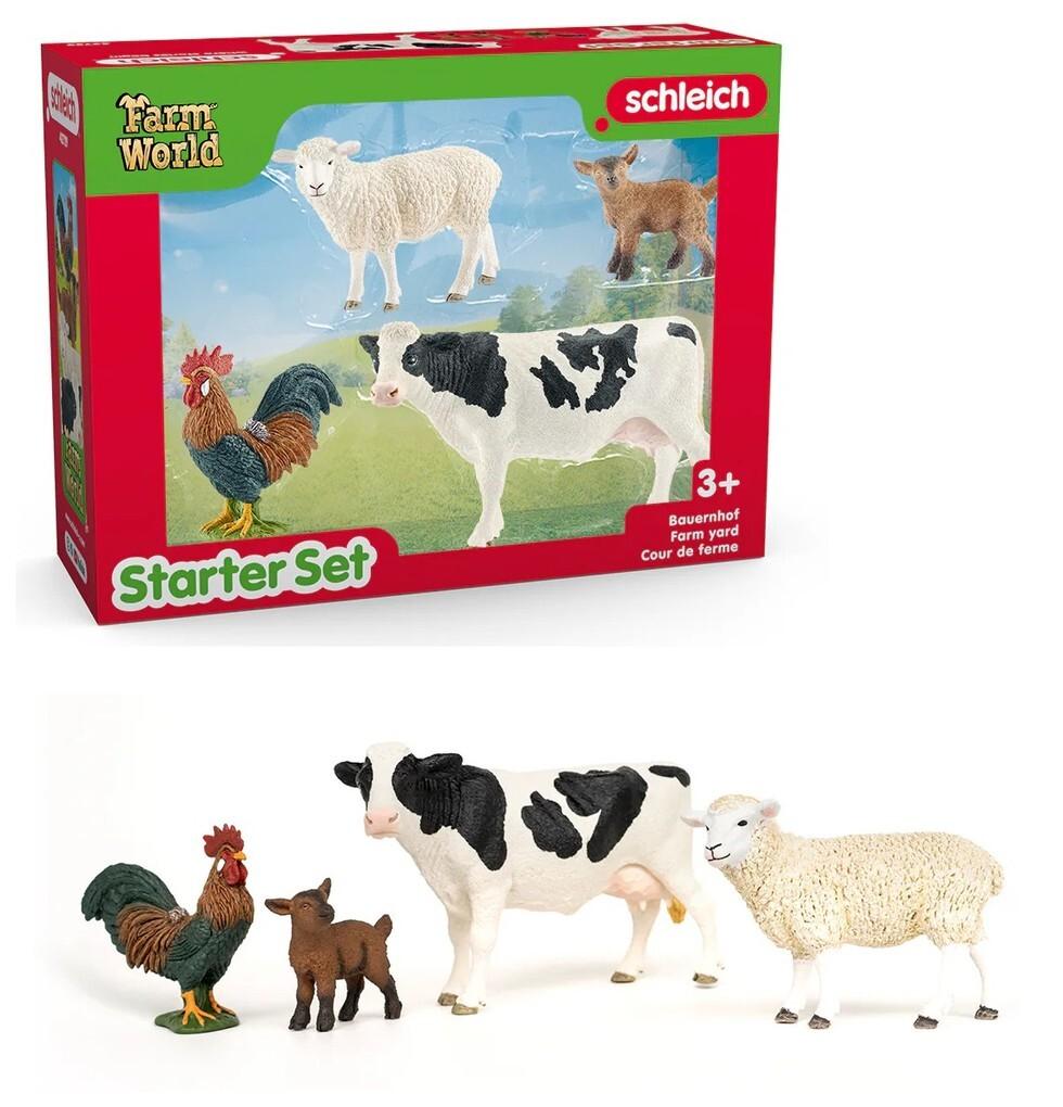 Schleich 42729 - Farm World, Bauernhof Starter Set, 4-teilig (Kuh/Schaf/Hahn/Zicklein)