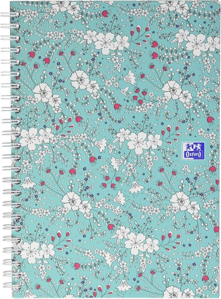 Oxford GO Floral Spiralbuch A5, kariert 5x5 mm, Softcover mit Soft Touch Finish, weiße Doppelspirale, 60 Blatt, Optik Paper, SCRIBZEE-kompatibel, 1 Stück sortiert