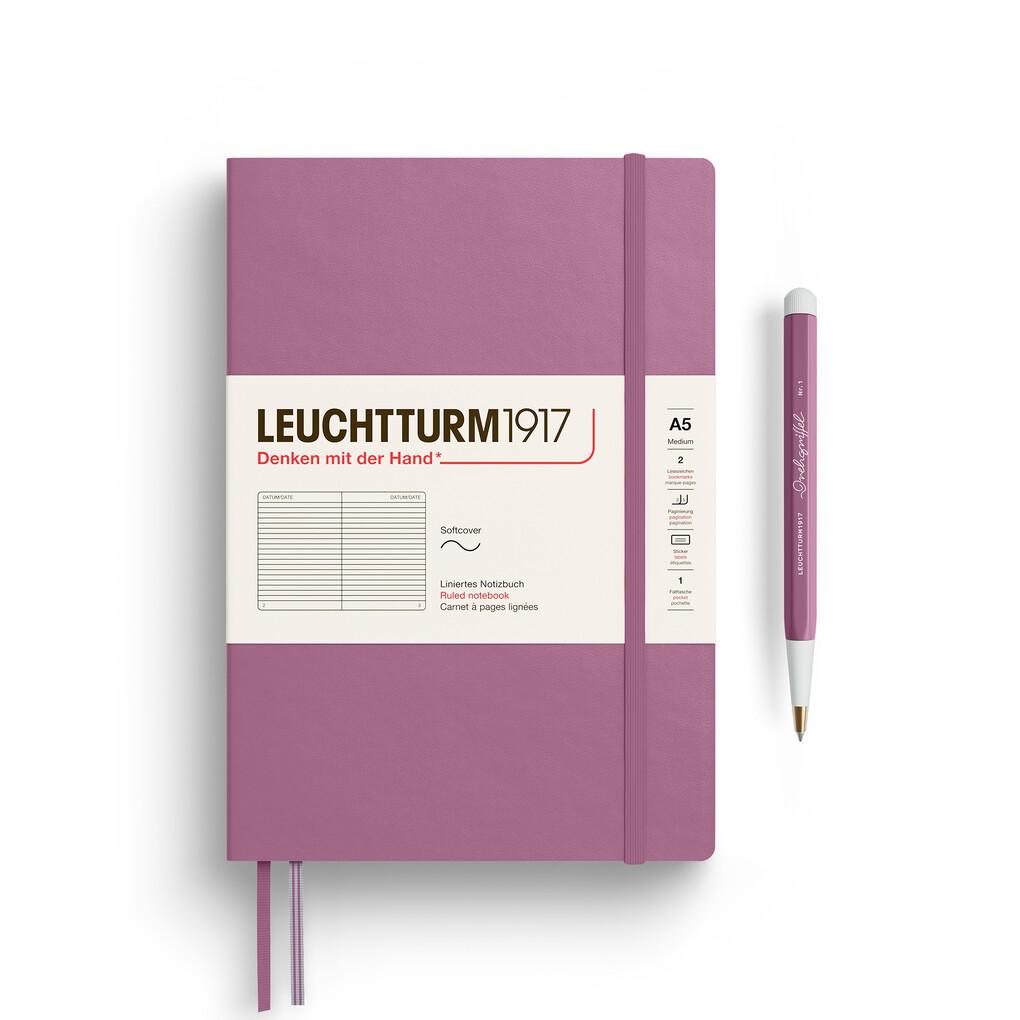 Notizbuch Medium (A5), Softcover, 123 nummerierte Seiten, Dusty Rose, liniert