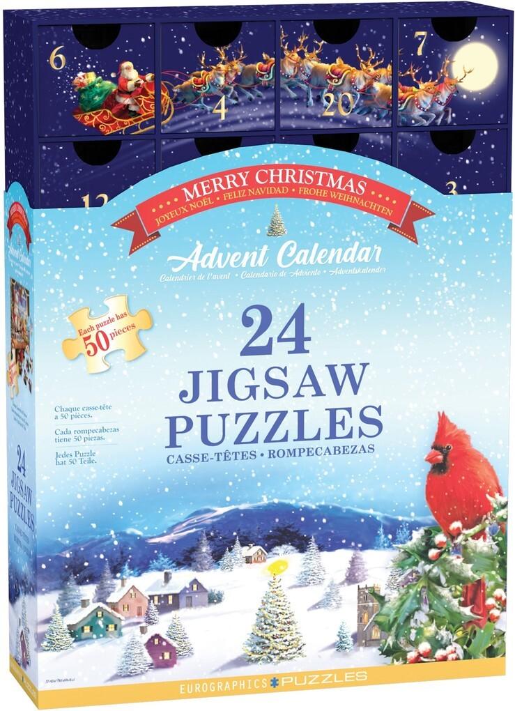 Eurographics 8924-5735 - Adventskalender Merry Christmas, 24 Puzzle je 50 Teile