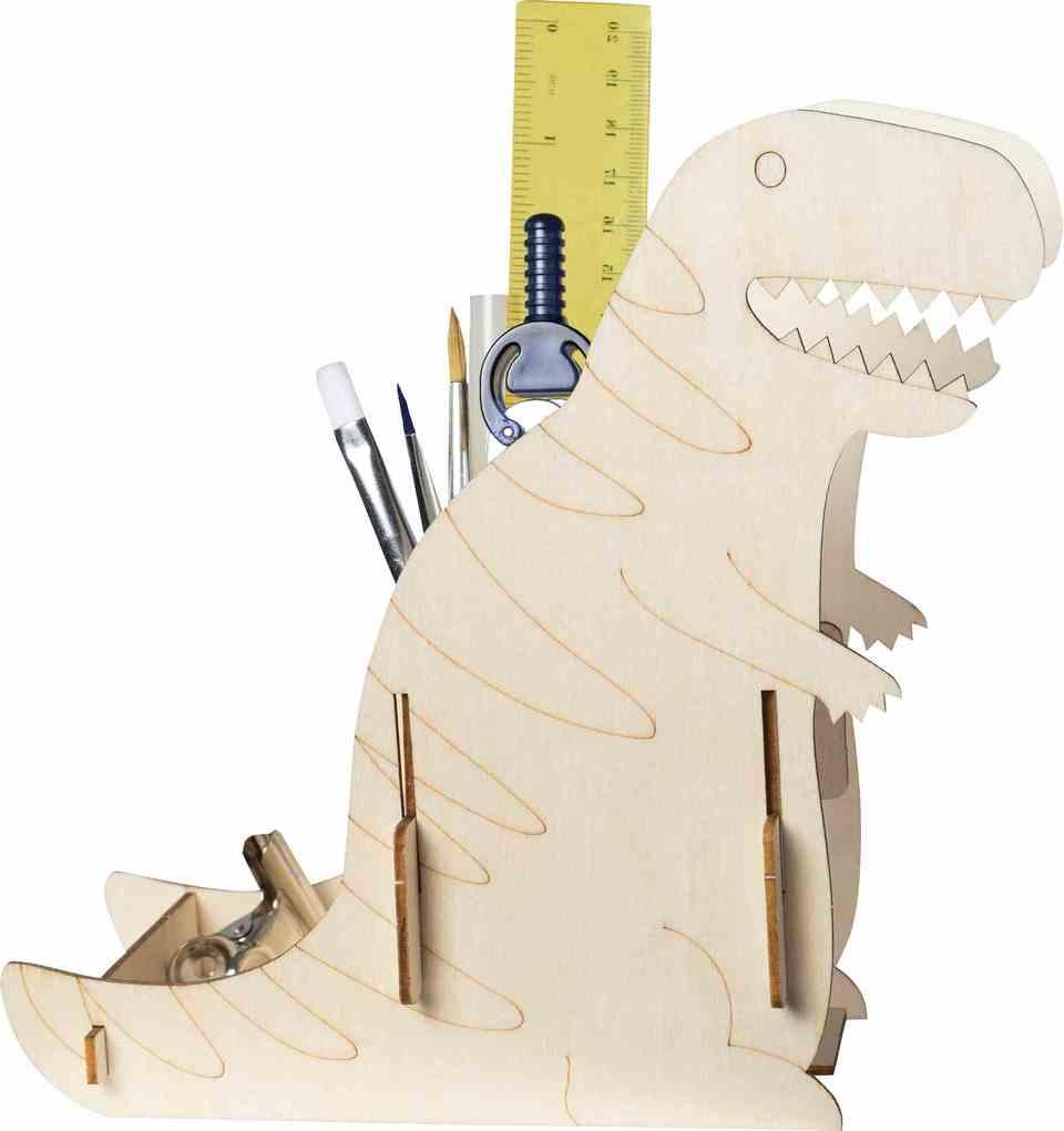 PEBARO 477/3 - Holzbausatz Laser cut Stiftehalter Dinosaurier, Holzkonstruktion mit 7 Teilen