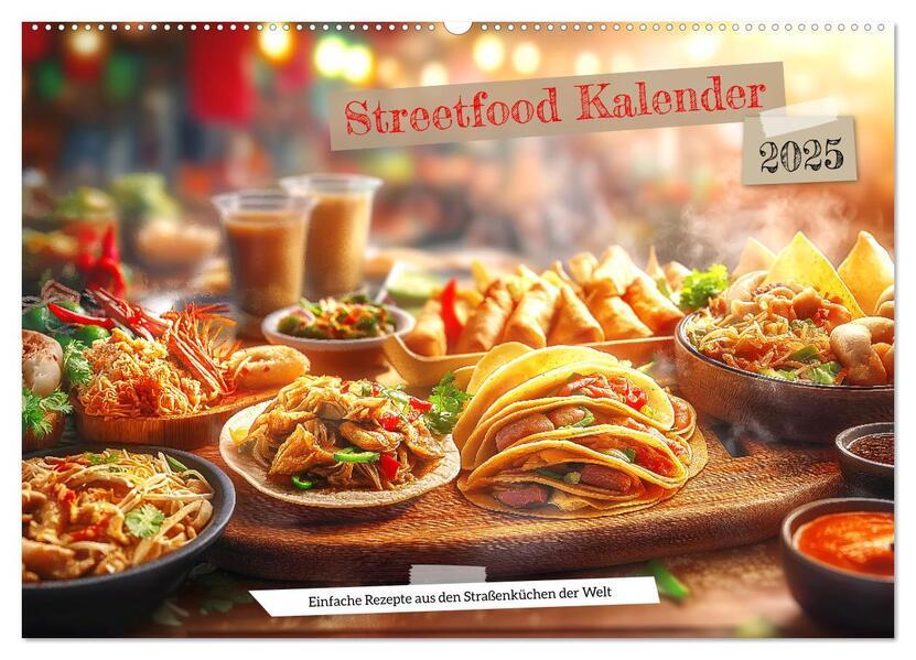 Streetfood Kalender - Einfache Rezepte aus den Straßenküchen der Welt (Wandkalender 2025 DIN A2 quer), CALVENDO Monatskalender