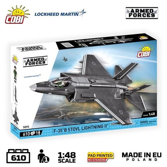 COBI Armed Forces 5895 - F-35 B Stovil Lightning II, 1:48 Bausatz, 610 Klemmbausteine, 1 Figur