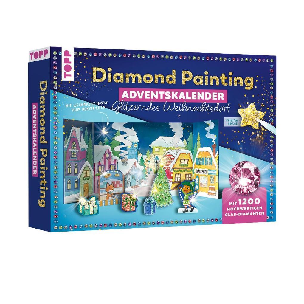 Diamond Painting Adventskalender Glitzerndes Weihnachtsdorf. Mit Material und Werkzeug für 24 Aufsteller