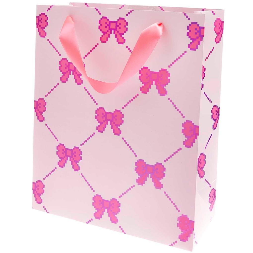 Geschenktüte Pixel Schleifen, Rosa, L, FSC MIX, 26 x 32 x 12 cm, 230 g/m²