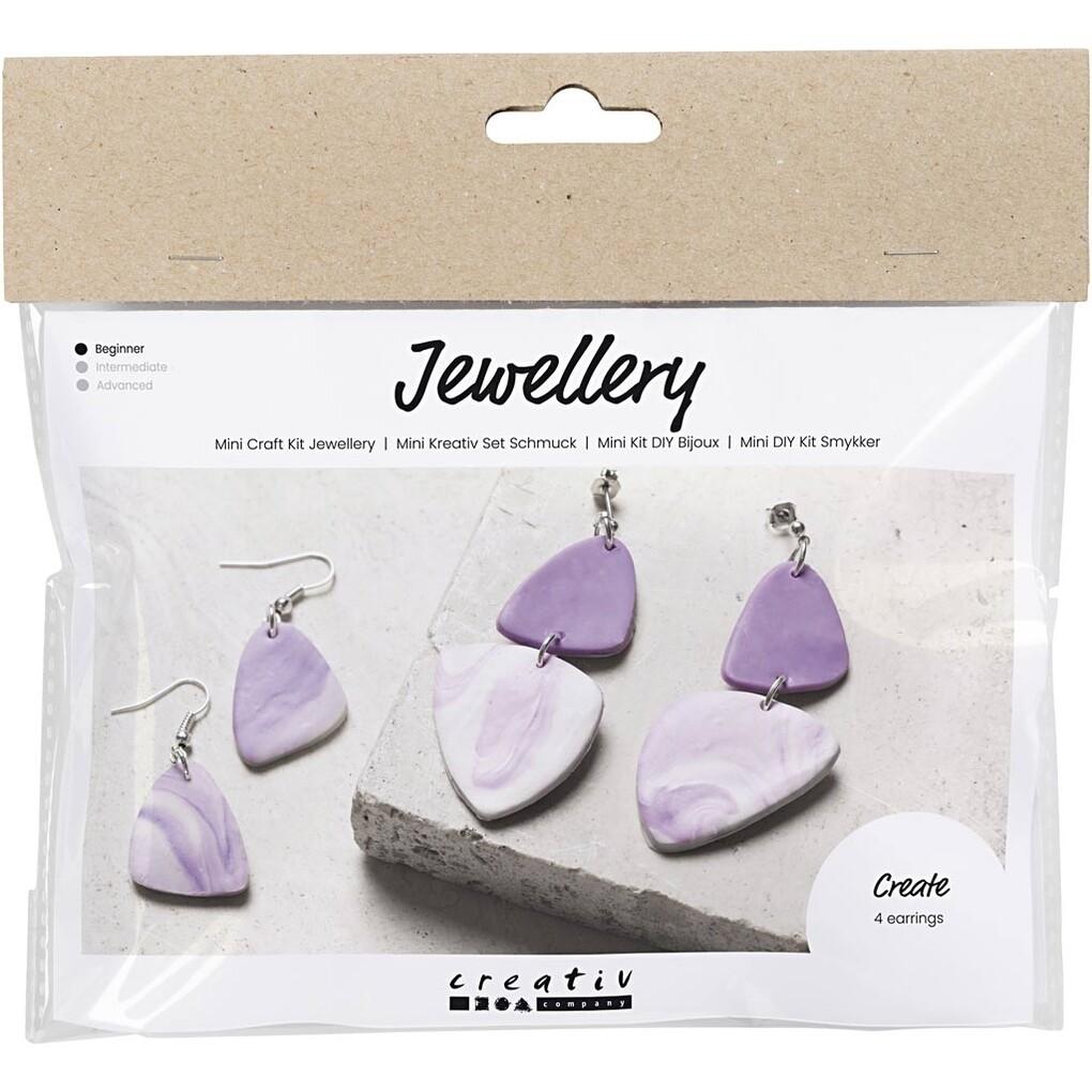 Creativ Company Mini Kreativ Set Schmuck, Marmorierte Ohrringe, Helllila