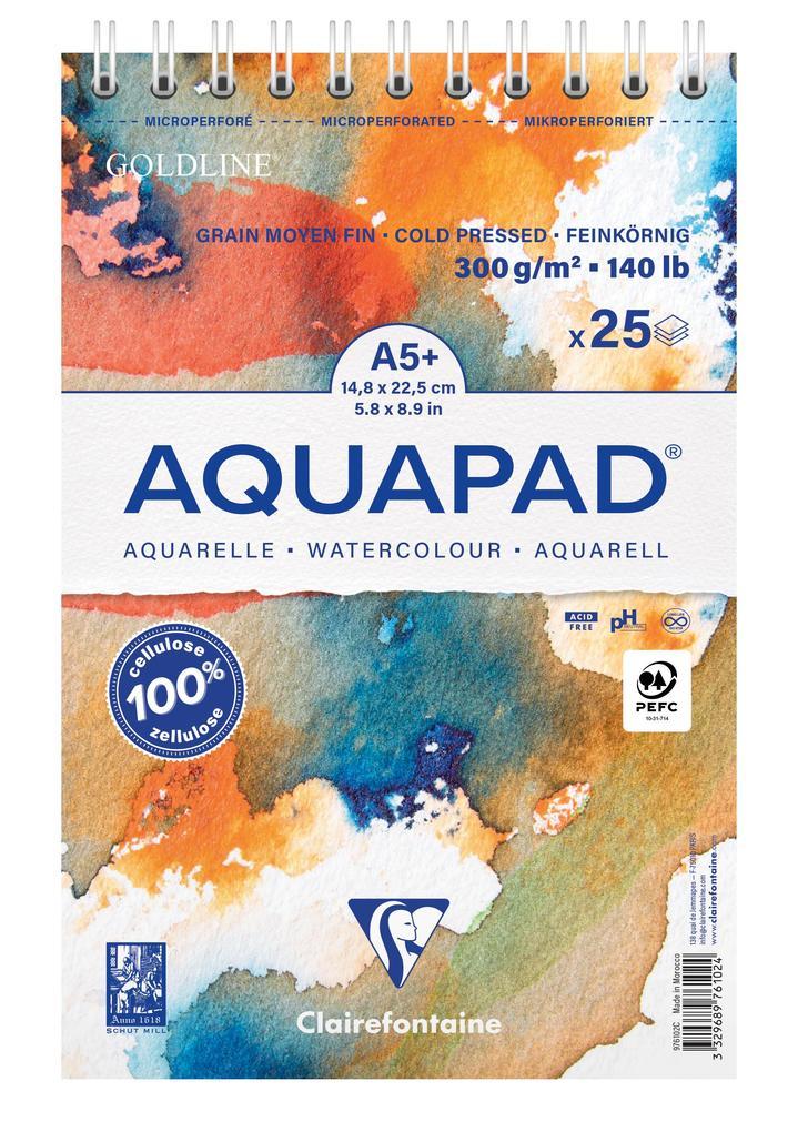 Aquapad Spiralblock Aquarell A5+, 14,8x22,5cm, 300g, 25 Blatt