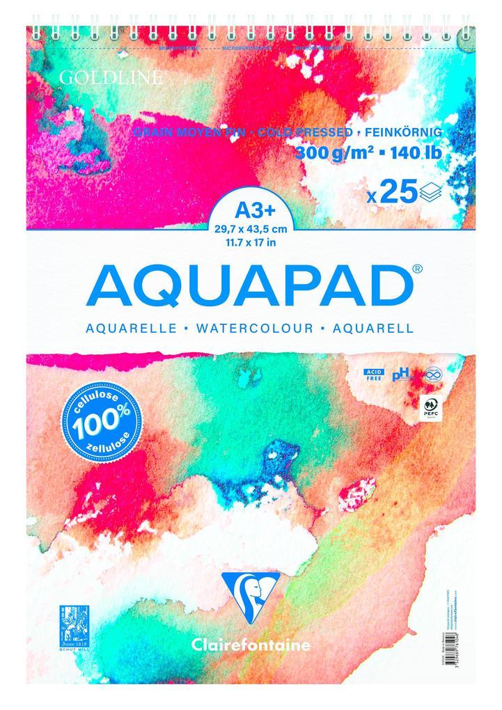 Aquapad Spiralblock Aquarell A3+, 29,7x43,5cm, 300g, 25 Blatt