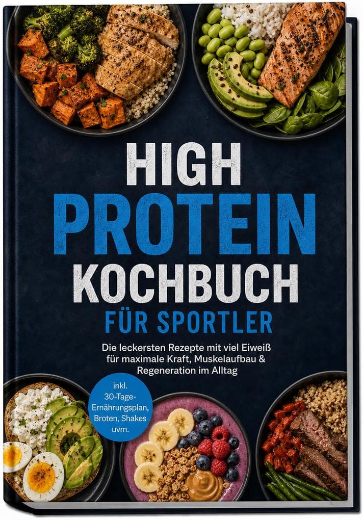 High Protein Kochbuch für Sportler: Die leckersten Rezepte mit viel Eiweiß für maximale Kraft, Muskelaufbau & Regeneration im Alltag - inkl. 30-Tage-Ernährungsplan, Broten, Shakes uvm.