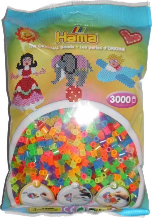 Hama - Perlenbeutel 3000 Stück Transparent/neon