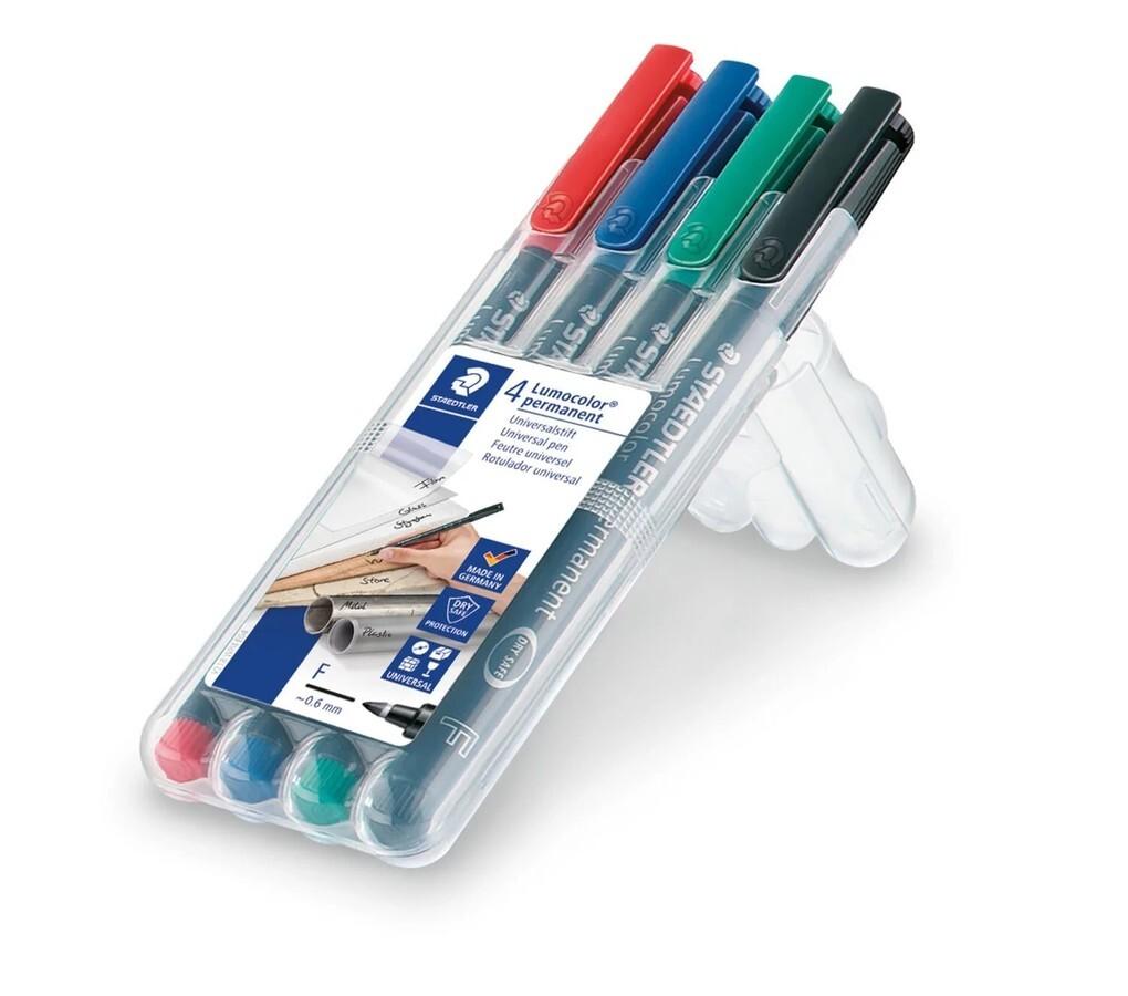 STAEDTLER Universalstift Lumocolor® permanent F, 4er Set farbig