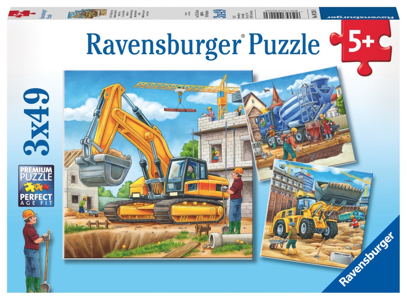 Ravensburger Kinderpuzzle - 09226 Große Baufahrzeuge - Puzzle für Kinder ab 5 Jahren, mit 3x49 Teilen