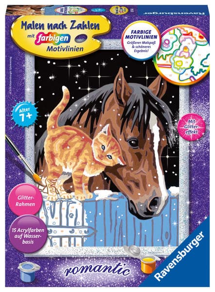 Fohlen mit Kätzchen. Malen nach Zahlen Serie D Romantik